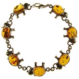 8" inch/20cm Baltic amber and sterling silver 925 ladies' cognac elephant bracelet