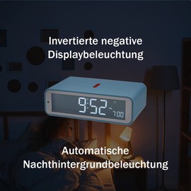 TFA Dostmann Digitaler Funk-Wecker Twist, 60.2560.06, einstellbare Zeitzone, 12/24h Modus, 180° Displaydrehung, flaches Design, blau