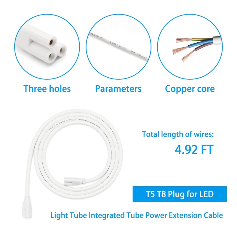 T5 T8 Led Double Ended 3 Pin Light Cable Wire