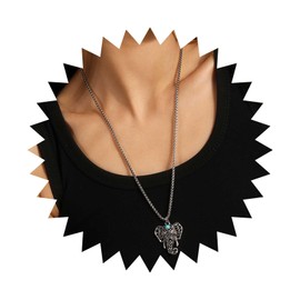 Xduargs Boho Turquoise Elephant Necklace Vintage Elephant Head Pendant Necklace Silver Elephant Choker Necklace Punk Elephant Chain Necklace Jewellery for Women and Girls, Zinc, No Gemstone