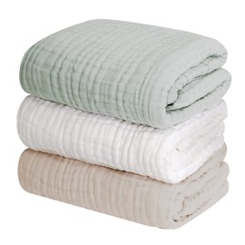 Keratta Baby Bath Towel, Baby 6-Ply Gauze, 41.3 x 41.3 inches (105 x 105 cm), Square (Green, Beige, White)