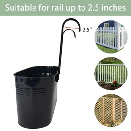 Joyfernal Hanging Planters for Outdoor Plants, 17" Railing Planter Pots, Metal Fence Flower Pot for Porch Balcony with Detachable Hookt (Black, Pack of 8)