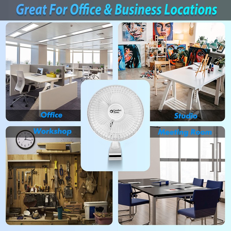 Comfort Zone Portable Clip on Fan with Fully Adjustable Tilt,