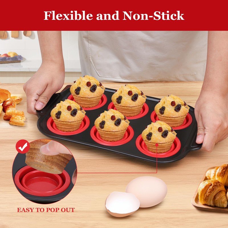 Keejoy Silicone Muffin Pan with Metal Frame, Regular Size Cupcake