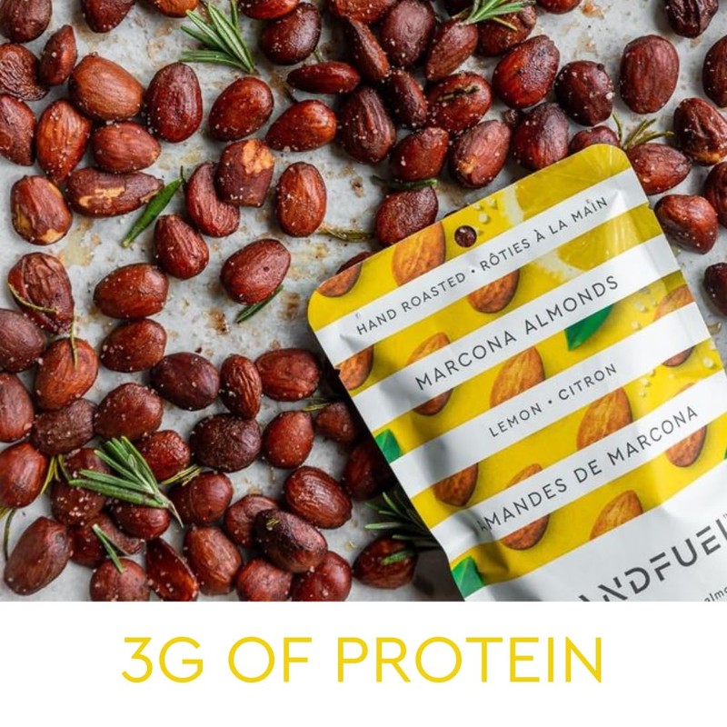 Handfuel Lemon Marcona Almonds, Hand Roasted Salted Almonds, 10g of