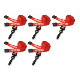 PCL Media ltd® Visitor Lanyards Red Metal Plastic Clip (Pack of 5) Printed Visitor Lanyards with Safety Breakaway Clip