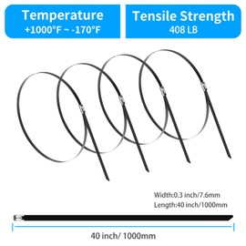XINGO 40 inch White Metal Zip Ties Heavy Duty 25 Pack, 304 Stainless Steel Zip Ties, 408 lbs Tensile Strength, Multi-Purpose Self-Locking Cable Ties for Exhaust Wrap, Outdoor and Canopy Etc