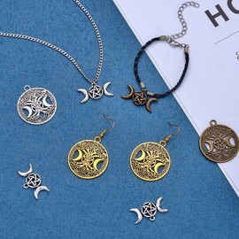 COGCHARGER 50 Pieces Triple Moon Goddess Charm Pendant Tibetan Style Alloy Pendants Tree of Life Charm for Jewelry Necklace Bracelet Making Crafts