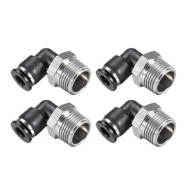 sourcing map Push to Connect Tube Fitting Male Elbow 6mm Tube OD X 3/8 NPT Thread Pneumatic Air Push Fit Lock Fitting 4pcs