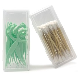 MatFirsmo Cotton Swab Holder for Travel, 2 Pcs Portable Small Dental Floss Holder Clear Plastic Cotton Pad Holder, Travel Floss Picks Case Storage Containers with Dustproof Lid