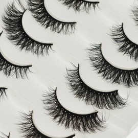 Vivis False Eyelashes 7 Pairs Lashes 3D Faux Mink Long Natural False Eyelashes Fluffy Thick Cross Volume Cat Eye Hand-made Dramatic Fake Eye Black Soft for Various Makeups FL02