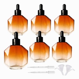 AGENIZ Amber Glass Dropper Bottles for Essential Oils 50ml/1.7oz 6 Pcs Diamond Glass Bottles with Dropper, for Perfume Hair Oils Serums and other liquids (－Amber, 50ML/1.7OZ)