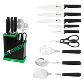 10-Piece Kitchen Knife Set with Metal Block, Black