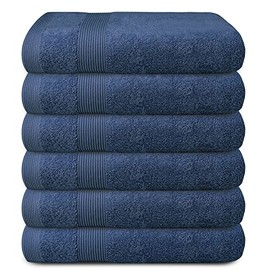 Bath Towel 24x48 Navy Pack of 6 Bath Towels Ultra Towels for Bathroom 100% Cotton Bath Towels Gym Towels Spa Hotel Bath Towels Ring Spun Cotton Towels for Bathroom