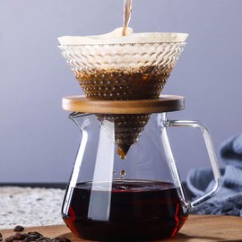 TAMUME 12cm Glass Coffee Dripper with Wooden Support Coffee Filter