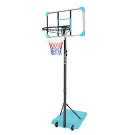 AOKUNG Teenagers Youth Height Adjustable 5.6 to 7ft Basketball Hoop 28 Inch Backboard Portable Basketball Goal System with Stable Blue Base and Wheels, use for Indoor Outdoor