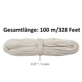 HEIYUET 100 m Cotton Rope 6 mm White Cotton Cord Cotton Washing Line Braided All-Purpose Cord for DIY Craft Projects, Rope Basket, Boho Decoration
