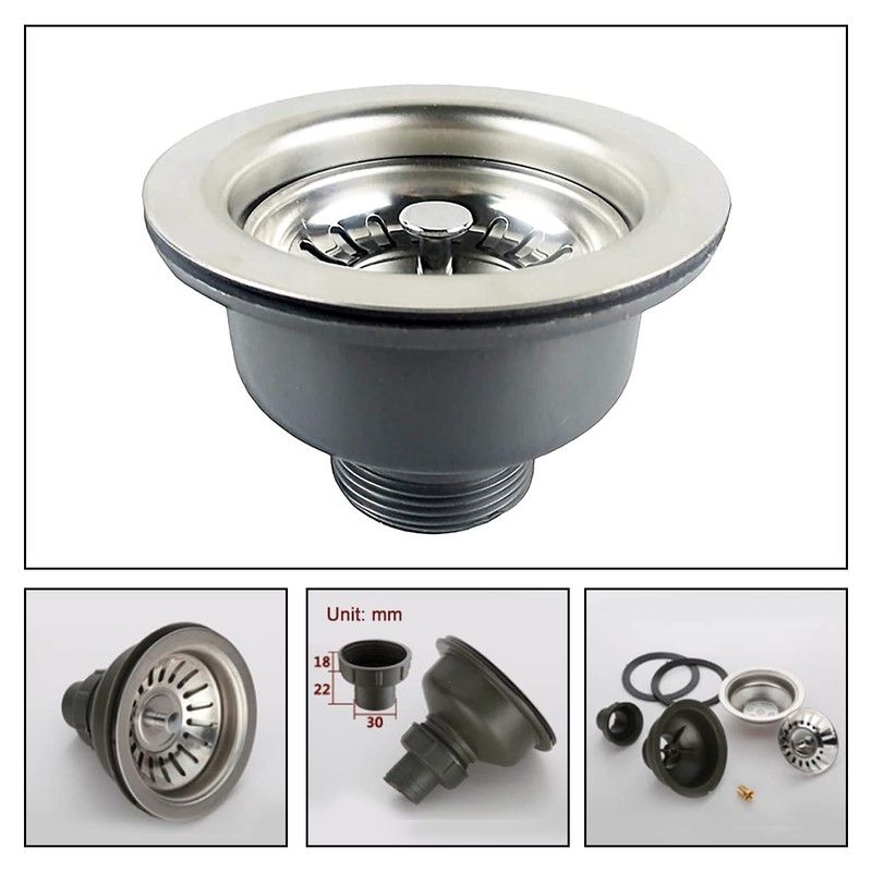 Kitchen Sink Drain Strainer Assembly Stainless Steel Sink Basket Strainer