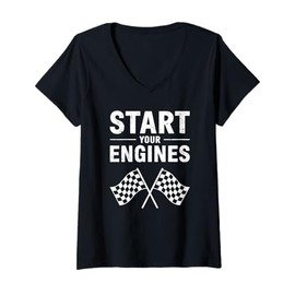 Womens Start Your Engines Shirt Checkered Flag Men Women Racing Day V-Neck T-Shirt