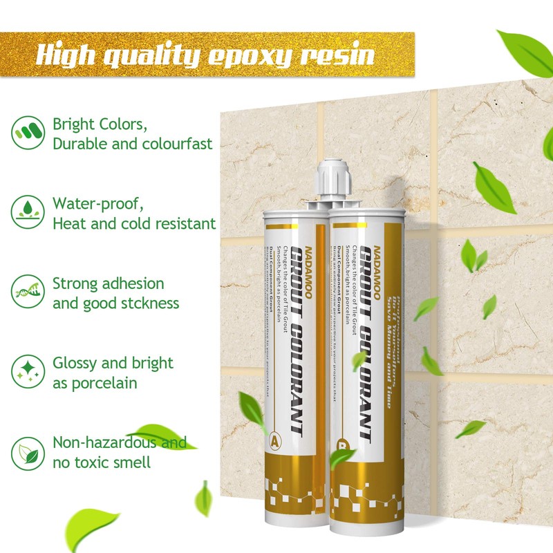 NADAMOO Epoxy Grout Beige, Dual Tubes Waterproof Tile Grout 19oz