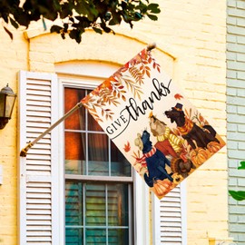 AVOIN colorlife Give Thanks Fall Thanksgiving House Flag 28x40 Inch Dog Pumpkin Turkey Double Sided, Harvest Holiday Yard Outdoor Decorative Flag