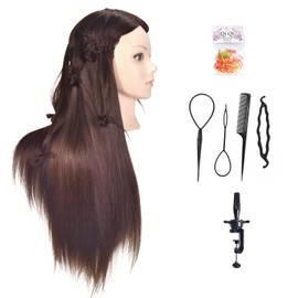 Training Head, Blad Mannequin Head,71 cm, with 100% Synthetic Hair, Mannequin Head for Cosmetology, with a Table Clamp