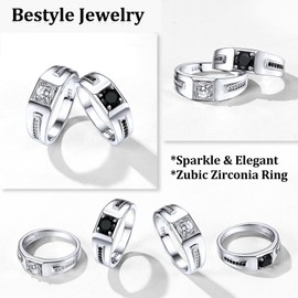 Platinum Gold Plated Silver Rings Classic Simple Cubic Zirconia Band Finger Ring Sterling Silver Wedding Band Engagement Promise Rings for Men Size 13