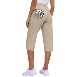 MoFiz Women's Capri Pants with Pockets Outdoor Golf Hiking Capris Summer Quick Dry Elastic Waist Capris Khaki M