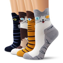 Ambielly - Calcetines de algodón para mujer con diseño de animales coloridos, 4 gatos, 5-8