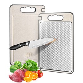 Stainless Steel Cutting Board for Kitchen, Double Sided Non-slip Scratch-resistant Mesh Design with Juice Groove Food-Grade Wheat Straw PP Large Chopping Board（15×10 In）Easy to Clean ﻿