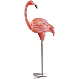 Sunset Vista Designs Outdoor Yard Decor - 3 Dimensional Metal Flamingo Garden Sculpture, 38" Tall, Looking Back