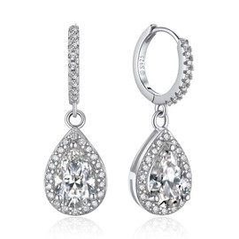 MomentWish Hoop Earrings with Pendant, 2 Carat Moissanite Diamond Earrings, Hanging Silver 925 Drop Earrings, Romantic Gift for Her with Gift Box, Sterling Silver, Moissanite