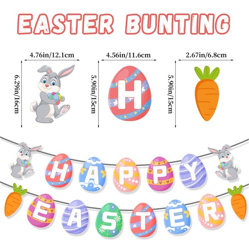 Easter Bunting,Easter Decorations,Rabbit Bunting Easter Egg Bunny Happy Easter Bunting