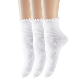 DOOVID - Calcetines deportivos con volantes para mujeres y niñas, calcetines deportivos de punto de algodón con volantes, 3 pares blanco, One Size