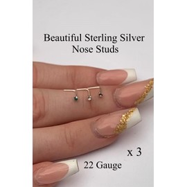 Marie-France Sterling Silver Nose Studs with Purple Turquoise and Cubic Zirconia Stone, for Men and Women