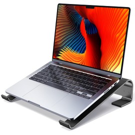 MOKURU Laptop Riser for Desk - Aluminum Ergonomic Computer Stand for Laptop Cooling - Compatible with MacBook Pro/Air, Dell, HP, Lenovo, 10-17.3'', Black