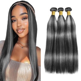 Highlight Bundles P1Bgray Straight Human Hair Bundle 8A Two Tone Black And Foxy Silver 3 Bundles 24 26 28 Inch #1Bgray Ombre Straight Bundle Gray Hair Weave