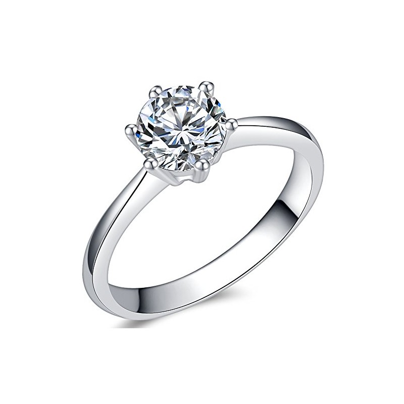 1.0 Carat Classical Stainless Steel Solitaire Engagement Ring (Silver, U)