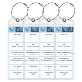 Marella (TUI) Cruise Luggage Tag Holders [4 Pack] – Waterproof, Durable Plastic with Steel Loops – Fits All Marella (TUI) Ships for Cruising in 2025, 2026 and 2027 – Cruise Essentials by Anchors Up