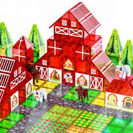 SKTMYY Magnetic Tiles Farm Animal Toy Set with Interactive Cow & Horse, Magnetic Building Blocks for Kids Ages 3-5 4-8 5-7, Magnet Tiles Educational STEM Toy for Boys & Girls