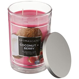 Aromascape PT41921 2-Wick Scented Jar Candle, Coconut & Berry, 19-Ounce, Pink/Red