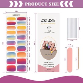 YECIRALA 1 Sheet 20 Tips Semi Cured Gel Nail Strips Kit (Gradient Color) Salon-Quality Shine Red Yellow Gradient Semi Cured Nail Polish Strips Gel Nail Stickers Wraps with Nail File & Wooden Stick