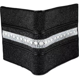 White Diamonds Black Stingray Wallet Real Bi-fold Card Slots ID Slot Bill Compartment Handmade
