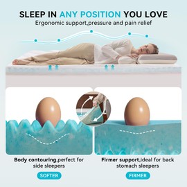 Erdoru Pillow Top 3 Inch Memory Foam Mattress Topper Queen, 2 Inch Cooling 5-Zone Gel Memory Foam Plus 1 Inch Down Alternative Pillow Top Mattress Topper, Support for Back Pain