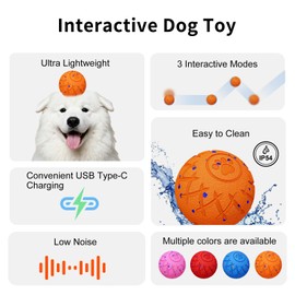 hipibbo Interactive Dog Toys Dog Ball, Durable Motion Pet Toys for/Small/Medium/Large Dogs, Christmas Birthday Gifts, Automatic Moving, Bouncing and Rotating, E-TPU Material, IP54 Waterproof (Orange)