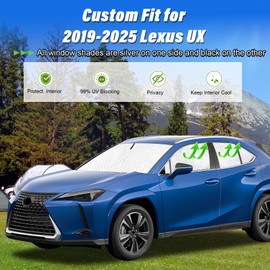 KMF 6pcs Full Window Sun Shades for Lexus UX 200/250h/260h/300h/300e Accessories 2019-2025, Privacy Car Window Covers Sunshade for Windshield Side Rear, UV Block and Blackout for Car Camping/Outdoor