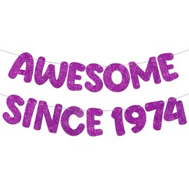 Fulmoon Pre Strung Awesome Since 1974 Banner Glitter Happy 50th Birthday Banner Funny Glitter Banner Happy 50th Birthday Decorations for Men Women Anniversary Party (Dark Purple)