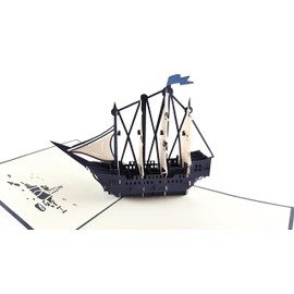 iGifts And Cards Unique Clipper Ship 3D Pop Up Greeting Card - Sailboat, Ocean, Ship, Wow, Blue, Nautical, Fun Half-fold Happy Birthday, Just Because, Special Days, Retirement, Graduation, Friendship