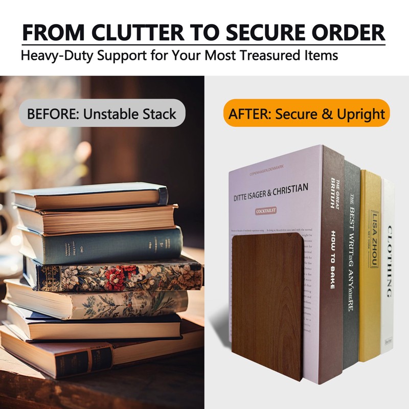 Brosisincorp Walnut Wood Book Ends for Shelves - Hand Polished
