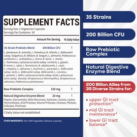 Surebounty Surebounty Probiotic for Men & Women, 200 Billion CFU 35 Strains, Prebiotics + Digestive Enzymes, Supreme Restore Probiotic Supplement, Upper, Mid, Lower GI Tract Balance, 60 Veggie Capsules, 1 Month